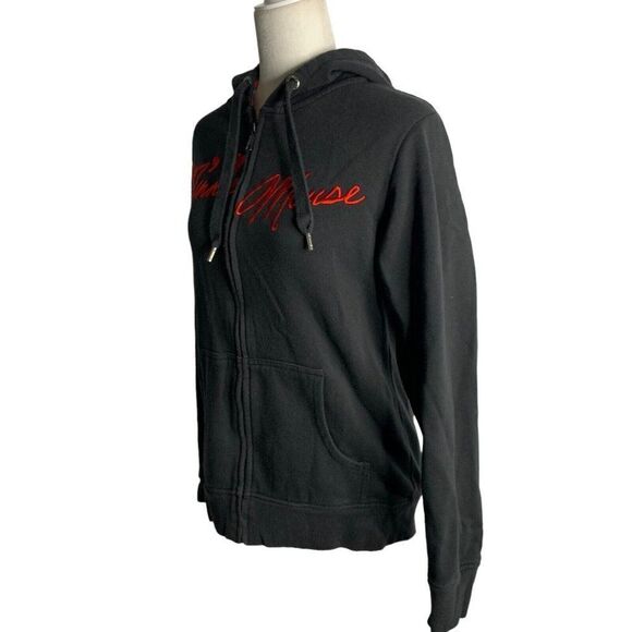 Disney Parks Minnie Mouse Hoodie Sweatshirt L Black Embroidered Full Zip Ears - Picture 4 of 7
